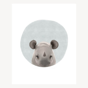 Mixed media art of a baby rhinoceros by artist Leah Straatsma.