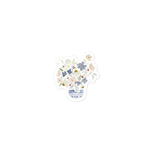 Pretty sticker of a bouquet of florals in a chinoiserie vase. 3x3"